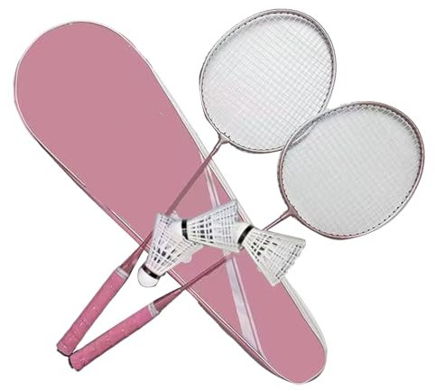 2-teiliges Badmintonschläger-Set für Outdoor-Hinterhofspiele, Leichte Badmintonschläger mit Federbällen, Tragetasche für Erwachsene und Jugendliche (PINK)