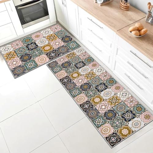 Alfombra de cocina antideslizante, juego de alfombras de cocina antideslizantes lavables adecuadas para habitaciones infantiles, entradas, exteriores, cocinas, vestíbulos. (Style Q, 40 x 120 + 40 x 60