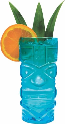 Inevitable Party Blue Tiki Cocktail Glasses, Stackable, Suitable for Tropical Drinks