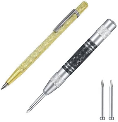 Helweet Automatischer Mittellocher, Federbelasteter Körner, Metall, 1 Loch, Schwarz, Industriel