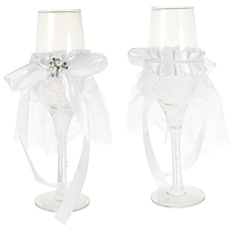 COLLBATH 1par Copa De Para Bodas Diseño De Perlas y Lazo De Copas Para Novios Para Celebraciones y