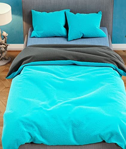 Leonado Vicenti Plüsch Teddy Bettwäsche Cashmere-Touch 4 teilig Garnitur Set Winter extrem warme Einfarbige Uni Garnitur kuschelig weich 155x220 cm