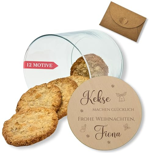 Vorratsgläser mit Deckel personalisiert mit Gravur Weihnachten, Keksdose personalisiert, Keksglas mit Namen, Holzdeckel mit Gravur, Personalisierte Geschenke Vorratsdosen Glas (Design 8, 530ml)