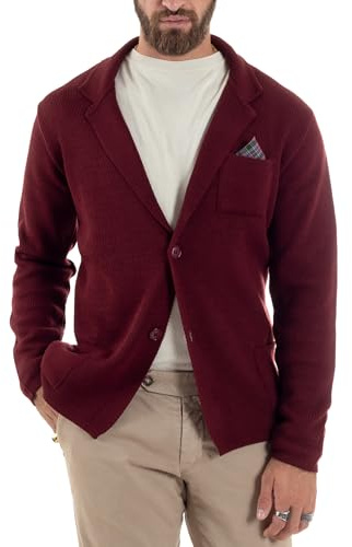 Giosal Cardigan Uomo Giacca Maglione Maniche Lunghe Taschino Tinta Unita Casual Vari Colori Made in Italy (IT, Testo, S, Regular, Regular, Bordeaux)
