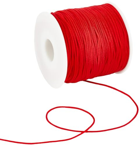 SUNNYCLUE 100 Yards/91 m Rote Nylonschnur 1mm Perlenfaden Satin Rattail Makramee Besatz Strick/Nähdrahtseil Mit Spule Für Die Schmuckherstellung Freundschaftsarmbänder Halsketten DIY Zubehör