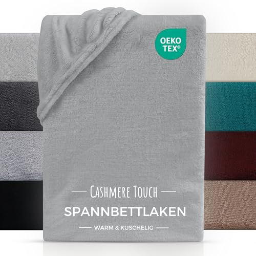 Carpe Sonno warmes Spannbettlaken 90x200cm Winter Warm Cashmere Touch - Winter Bettlaken 90x200cm - Weiche Fleece Spannbetttücher Plüsch - Teddy Spannbetttuch 90x200 - Silber