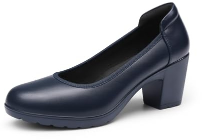 DREAM PAIRS Damskor med tjocka rund tå, marinblå, 40 EU bred