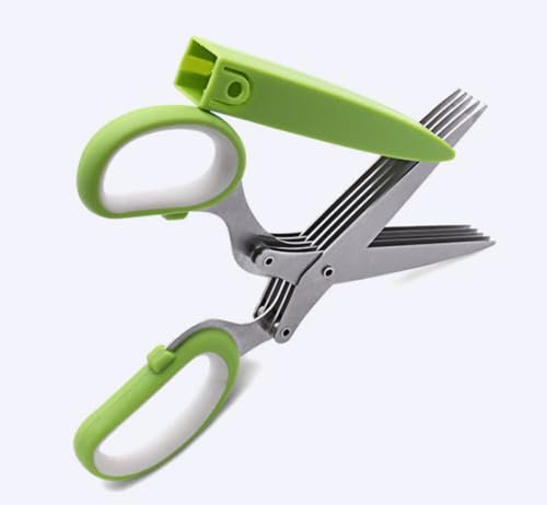 Forbici per erbe aromatiche a 5 lame con lame in acciaio inox, utensile da cucina, verde