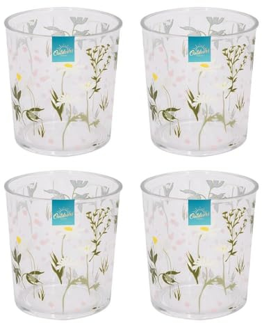 YöL Set of 4 Drinks Tumblers Daisy Print Plastic Summer Picnic Outdoor Dining BBQ Juice Water Lightweight Cups