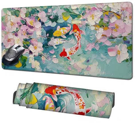 Alfombrilla Gaming,Alfombrilla Ratón Flor Mouse Pad,Pez Alfombrilla Escritorio Grande 1600x800x3mm,Protector Escritorio Alfombrilla Antideslizante,Mejora Precisión y Velocidad,Accesorios PC X1-1648