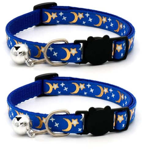 2 Pack Safety Cat Collars Quick Release with Bell & Reflective Cat Collars with Bells (Navy Blue)