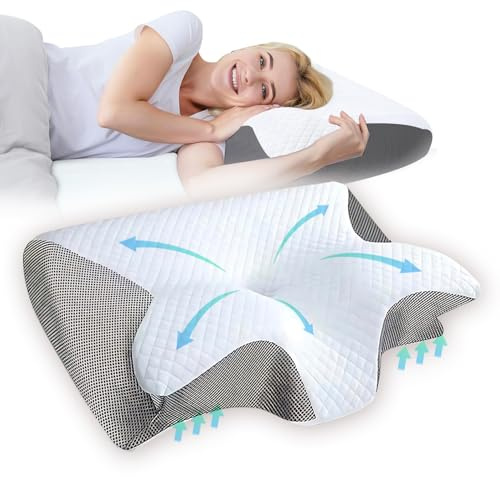Tarleys Almohada Cervicales y Cuello - Almohada Viscoelastica Antironquido Ergonómica con Espuma de Memoria - Almohada Cervical para Dormir de Lado y Boca Arriba - Alivia Dolor de Cuello y Espalda.