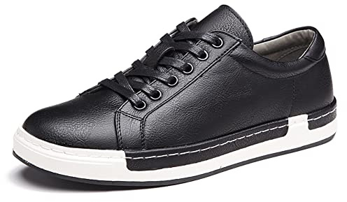 Hombres de Cuero Casual Skateboard Zapatos de Moda de Encaje hasta Mocasines Antideslizantes Pisos de Moda de Negocios cómodas Zapatillas de Deporte（Negro,40 EU