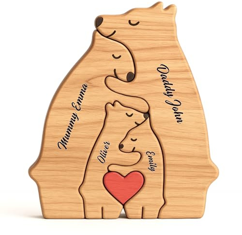 Personal Chic Custom Wooden Puzzles - Family Bear - Gift for family, Personalised jigsaw, Personalised family puzzle, Bear puzzle, Family Puzzle Gifts with Names (Model #1)