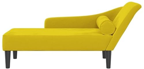 Eleganz Chaiselongue mit Kissen Gelb Samt - Stühle für Wohnzimmer & Schlafzimmer - Bequem & Langlebig aus Samt (100% Polyester), Schaumstoff & Massivholz - Perfekt für kleine Räume