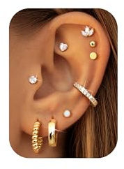9 Paar Ohrringe Gold Set Hypoallergene Chirurgenstahl Ohrringe Damen Medizinische Ohrstecker Flatback Creolen Gold Klein Knorpel Tragus Conch Helix Piercing Ohr für Mehrere Ohrlöcher Herz