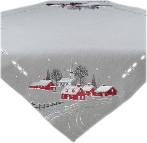 texpot Tischdecke 85 x 85 cm Stickerei Dorf mit Kirche Weihnachten Tischtuch