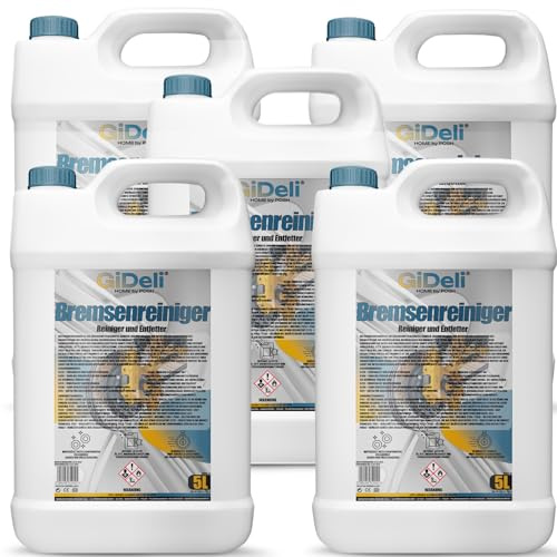 GiDeli Bremsenreiniger 5x5L Kanister - für Auto, Motorrad & Fahrrad - entfernt Öl, Fett, Bremsstaub, Klebereste - Werkstatt-Entfetter, schnell trocknend, rückstandsfrei