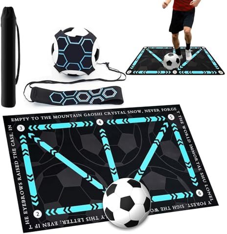 Fotbollsmatta träning barn och vuxna 60 x 90 cm, fotbollsmatta med justerbar rem och bärkasse, halkfri sparkmatta för bollkontroll I träningsmatta fotboll av kiselgur