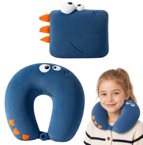 Rppiup Nackenkissen Kinder, 2 in 1 Reisekissen Nackenhörnchen Kinder, Multifunktional Verformbares Nackenkissen für Flugzeug, Auto, Reisen, Zuhause, Büro, für Kind & Erwachsene (Blau)