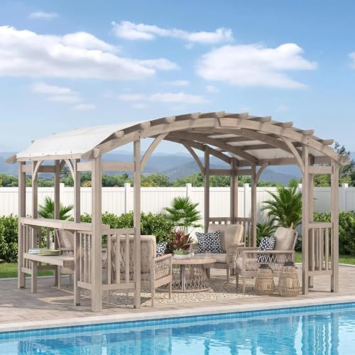 SUNJOY Holzpergola 3x4m Zedernholz, 12 Pfosten