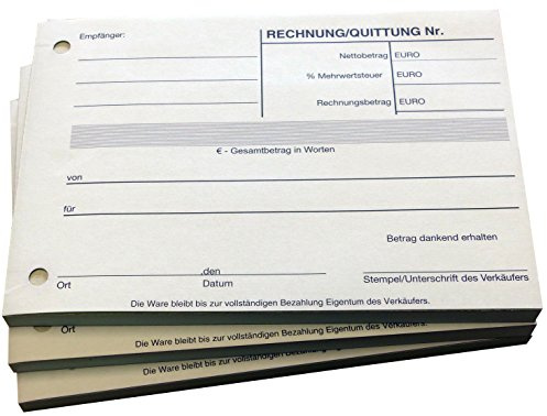 Druckerei Scharlau 3x Block-Quittung Rechnung - Quittungsblock - 2 x 50 Blatt DIN A6 - gelocht - SD -durchschreibend (22233)