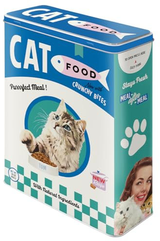 Nostalgic-Art Contenitori di Latta retrò XL, Cat Food – Idea Regalo per Proprietari di Gatti, Grande Scatola di Cibo Secco, Design Vintage, 4 l