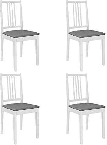 vidaXL Esszimmerstühle 4 STK., Esszimmerstuhl mit Polstern Rückenlehne, Essstuhl Küchenstuhl Holzrahmen, Stuhl Holzstuhl Esszimmer Küche, Modern, Weiß Massivholz