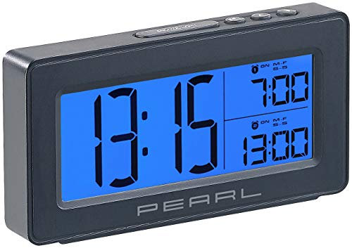 PEARL Digitaler Reisewecker: Digitaler Reise-Wecker mit 2 Weckzeiten, großes, beleuchtetes Display (Mini Uhr, Schreibtischuhr, Beleuchtete)