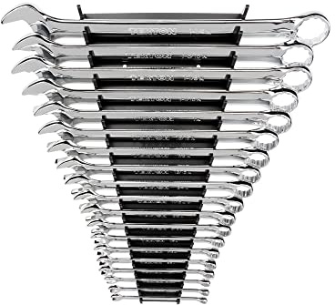 TEKTON Ringmaulschlüssel-Satz, 19-teilig (1/4-1-1/4 Zoll) - Rack | WCB91102 | (1/4 - 2.5-0.6 cm Schraubenschlüsselhalter, verchromt