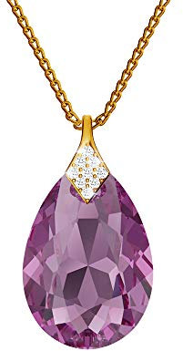 Panda-Jewellery 24 Karat vergoldete Halskette aus 925er Sterlingsilber mit Kristallen von Swarovski - Birne - Viele Farben - Anhänger mit einer Kette - Schmuck für Frauen mit einer Geschenkbox Amethys