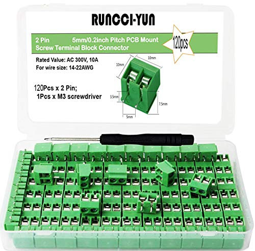 RUNCCI-YUN 120Pièces Bornier à Souder 5mm, Bornier à Vis de PCB Circuit Imprimé 2 Broches (Pin) ， PCB Vis Connecteur à pour ArduinoC
