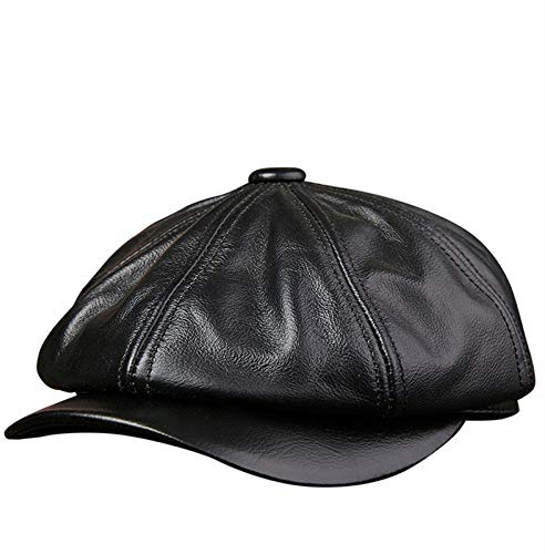 Barett Cap Echte Ledermütze Herbst Herren Leder Baskenmütze Junge Student Zungenkappe Snapback Caps Für Männer 55-56Cm Schwarz