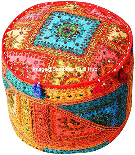 Coussin de sol traditionnel indien en coton brodé à la main - Style vintage - 45,7 x 33 cm