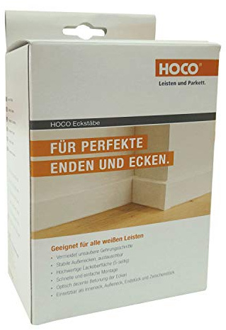 Hoco Eckstäbe, Ecktürme, Innenecken Außenecken aus Holz (lackiert) für weiße Sockelleisten, Inhalt: 15 Stück (123 x 20 x 20 mm (E9), weiss)