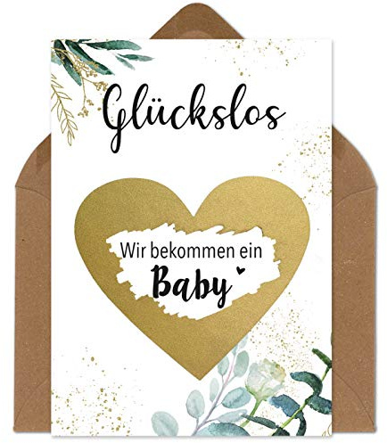 OWLBOOK Rubbelkarte Wir bekommen ein Baby Karte mit Rubbelherz Gold Geschenke Geschenkideen für die Familie zum Schwangerschaft verkünden