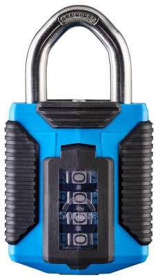 Squire Heavy Duty Padlock (CP50) - Toughest Steel Shackle - 4 Wheel Combination Padlock - Alloy Steel for Corrosion Resistance - Weatherproof Lock for Home, School & Garage (All Terrain Marine) Blue