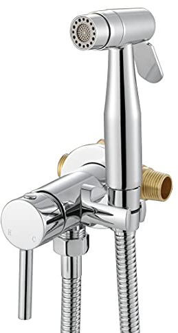 WiPPhs Chrome Handheld Bidet Sprayer for Toilet Warm Water, Stainless Steel Polished Silver Bidet Hand Held Sprayer with Brass Hot and Cold Mixing Valve, WI9138CP | Polished Silver Bidet Hand Held Sprayer with Brass Hot and Cold Mixing Valve, 47 inches anti-leaking bidet shower hose