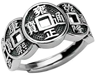 YAQINUO Wufu Copper Coin Silver Plated Lucky Five Emperor Coin Opening Ring Men Women Retro Distressed Lucky Index Finger Ring