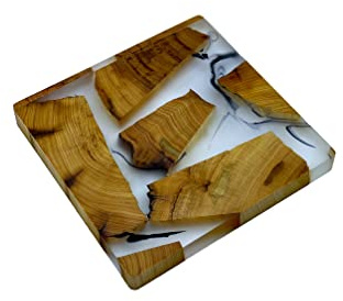 Saumo Untersetzer quadratisch für Gläser, Vasen, Flaschen, Karaffen Design Glasuntersetzer für Getränke, Tassen, Bar, Glas-Tischuntersetzer Echt - Holz/Epoxidharz Resin Dekoration