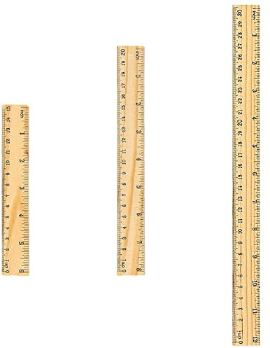 3-Piece Vintage Wooden Ruler Set - Flat, Shatter Resistant, 1/2 Scale for School, Home, Office