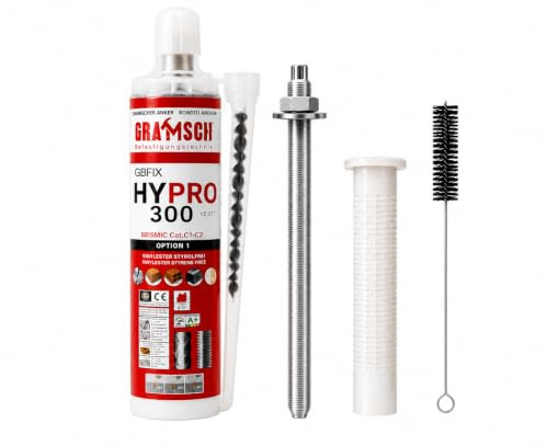 TOX Schwerlastbefestigungs 2K Injektionsmörtel Set 4 Stück M10x130 Stix Ankerstange verzinkt + 4 Stück Siebhülse + 1 Stück Montagemörtel mit Statikmischer + BTG Bürste