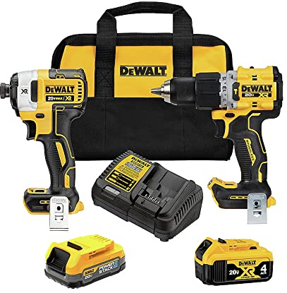 DEWALT 20V MAX XR Cordless Hammer Drill Driver and Impact Drive Combo Kit, Batteries and Charger Included (DCK249E1M1)