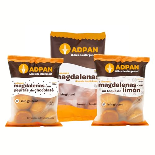 Adpan Pack de Magdalenas Sin Gluten de Sabores Variados. Magdalenas Individuales Tradicionales, Limón y Chocolate. Ideales para Desayuno y Merienda. 24 Unidades