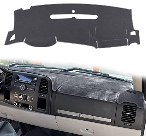 HanLanKa Dashboard Cover for GMC Sierra and Chevrolet Silverado- Fits 2007-2013 Models with Two Glove Boxes. Custom Fit Dash Mat, Won't Break Dash Sensors(Premium Carpet, Gray)