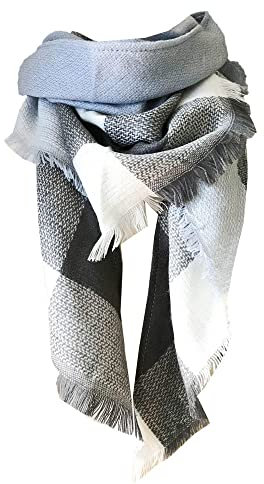HGJH Schal Groß,Winterschals Buntes Kariertes Dreieckstuch Warmer Schal Dicke Decke Doppelseitiger Grauer Hellblauer Schal Mode Großer Winterschal Trendige Stola-Schals Für Frauen