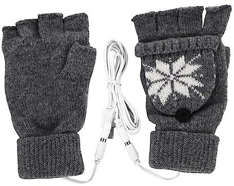 Happyyami 1paar USB Beheizte Halbfingerhandschuhe Für Winter Elastische Gestrickte Handwärmer Mit Schneeflocken-Muster Für Computerarbeit Und Gaming USB- Sicher Und Langlebig