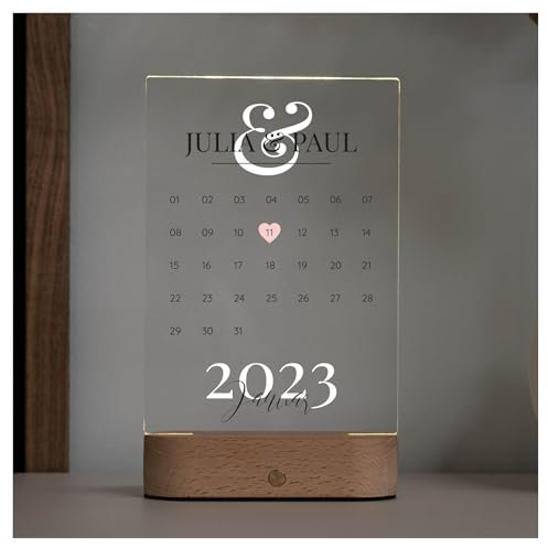 Geschenkfreude Acrylglas personalisiert mit Kalender - 20x15cm - Valentinstagsgeschenk für Ihn und Sie - personalisierte Geschenke Weihnachten - Geschenke für Paare zu Weihnachten