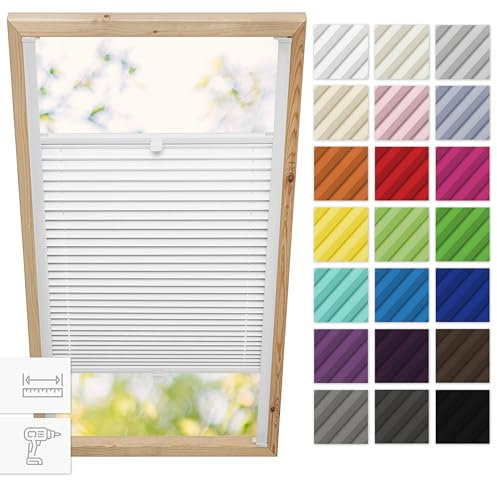 Estika® Dachfenster plissee mit Bohren für Velux Fenster - Modell: P08 - Stofffarbe: Weiß - Dachfenster Rollo, Fensterrollo innen, Fenster plissee