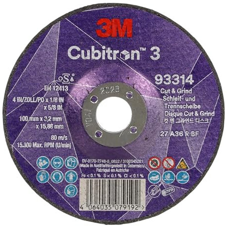 3M Cubitron 3 Cut and Grind Schruppscheibe, 93314, 36+, T27, 100 mm x 3,2 mm x 15,88 mm, EN, 10/Pack